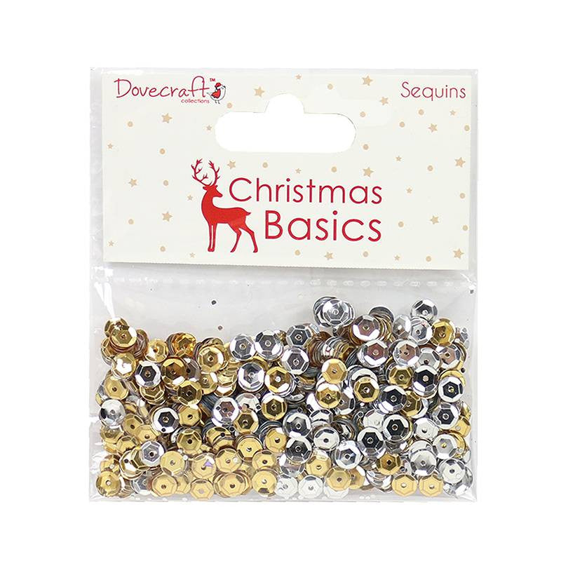 image_550fd988-eb8c-4313-9266-9cfa9593b64b.jpeg Dovecraft Christmas Basics SEQUINS Silver & Gold - Image 1