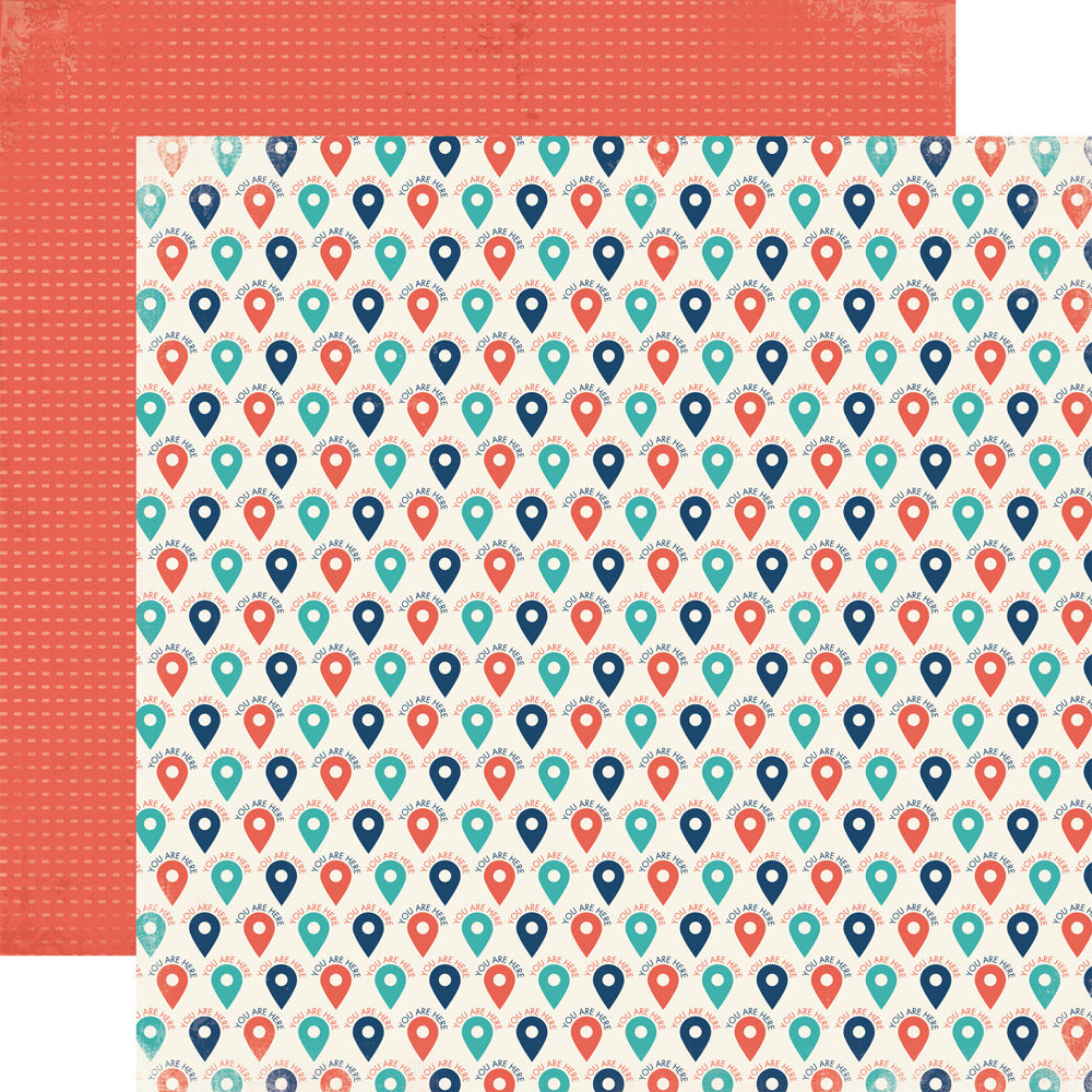 image_56e58042-e3a8-4671-9652-2be2caf1809c.jpg Carta Bella Travel Stories YOU ARE HERE 12"x12" Scrapbook Paper - Image 1