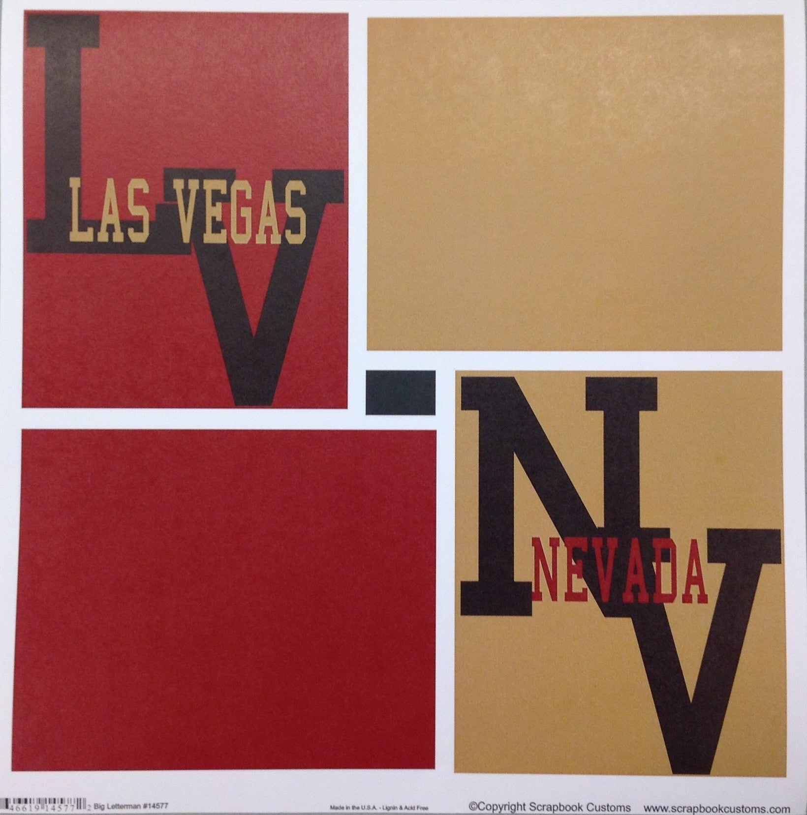 image_5d5a74c2-2a25-4b58-9268-08618cd1f8c3.jpg Las Vegas Big Letterman 12"X12" Custom Travel Scrapbook Paper Sheet LV NV - Image 1
