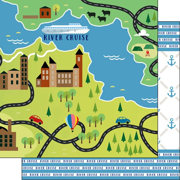image_5dddcff7-bd9c-45d6-843a-6ebb1e88b294.jpg RIVER CRUISE CARTOON DS 12"X12" Scrapbook Paper - Image 1