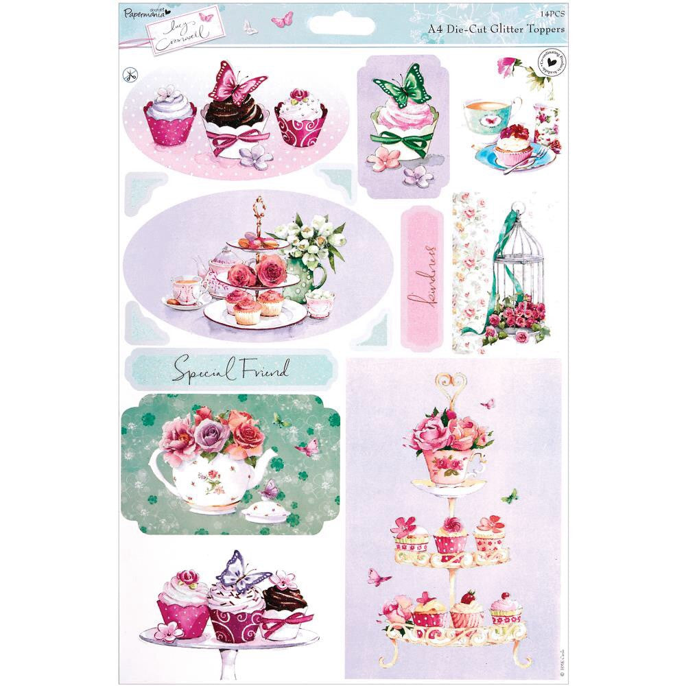 image_5eea7b1d-b9a5-486d-a744-95cd901c635d.jpg Docrafts Papermania TEA Glitter Die-Cut Toppers 14pc - Image 1