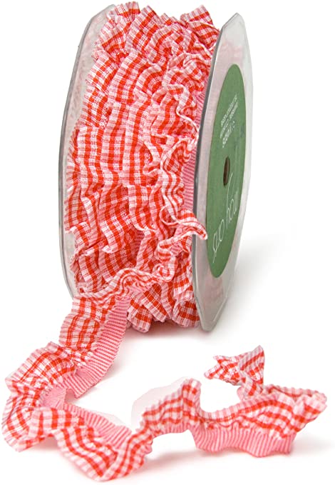 image_62204ab9-2bc5-43ba-96fe-1917946f2de3.jpg May Arts 3/4” RED PLAID RUFFLE Ribbon 1 yard yd - Image 1