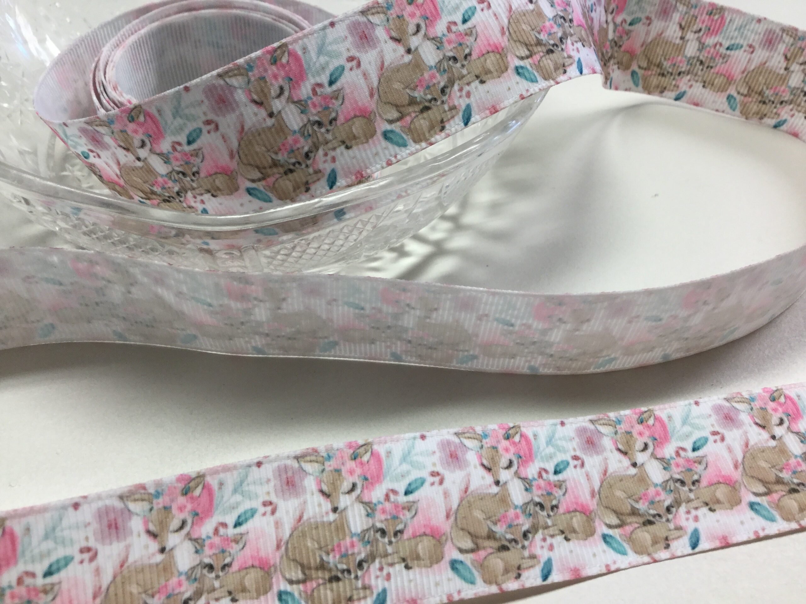 image_63459016-d9ad-4eff-b563-a65d44532a25.jpg Deer Love Floral Grosgrain Ribbon 1 yard - Image 1