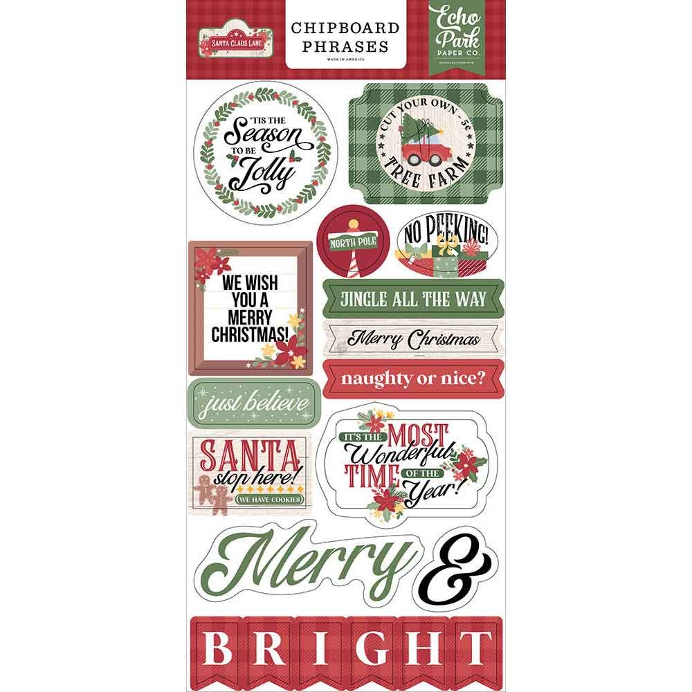 image_6357a94c-13a4-4a64-840e-42b2b1aed229.jpg Echo Park 6X13” SANTA CLAUS LANE Chipboard Phrases 19 pc - Image 1
