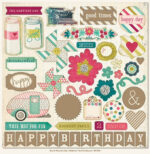 My Mind's Eye Dorothy Collection CELEBRATE Chipboard 12"x12" 47pc