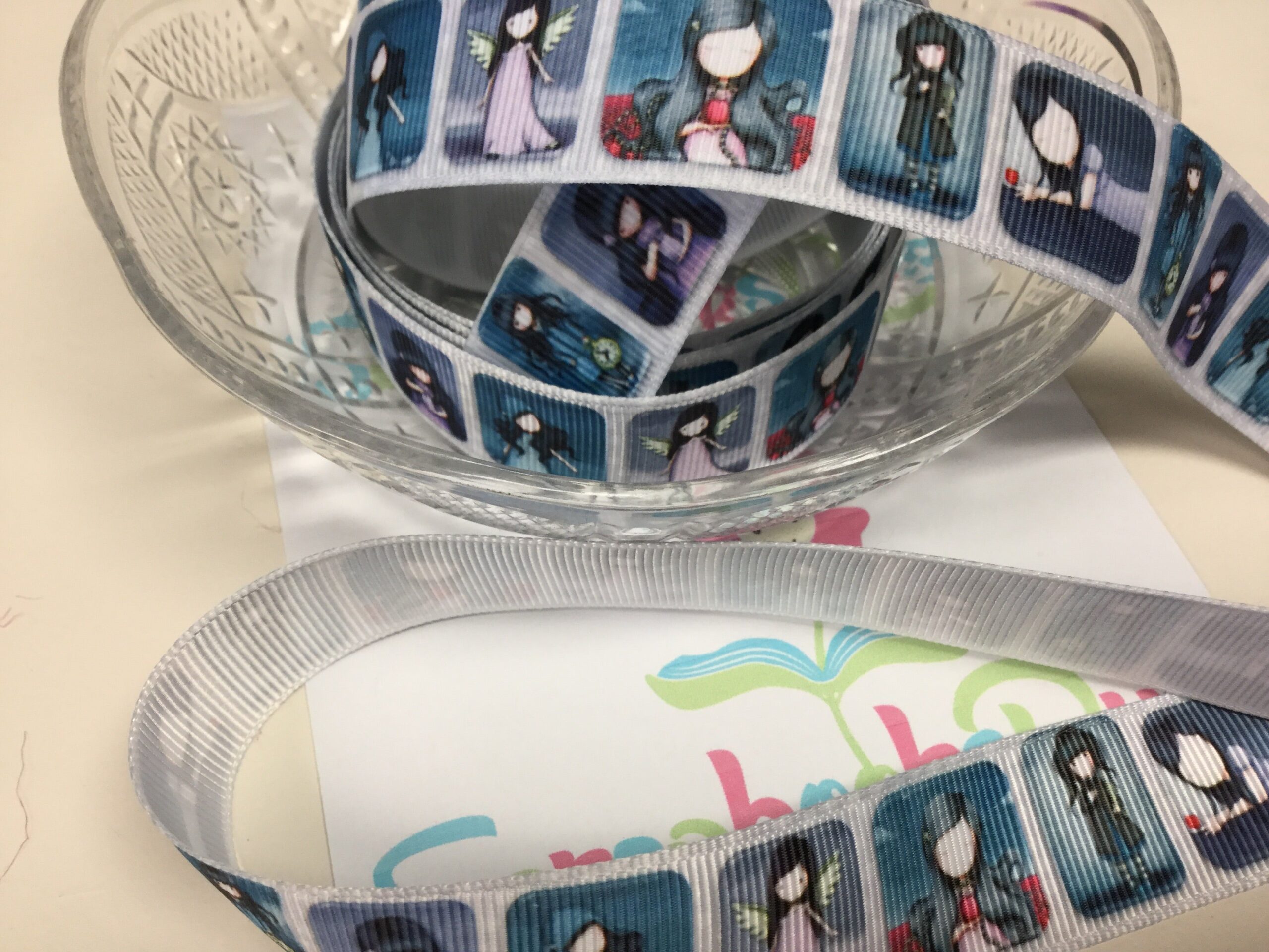image_667d7ee6-120c-4787-a7d3-4edc0e529692.jpg Santoro London Gorjuss Girls Blue Frame Ribbon 1 yard - Image 1