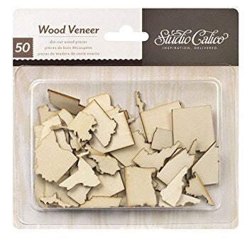 image_6c25ff98-08f0-40cb-80ff-3e64eea3f411.jpg American Crafts Wood Veneer STATES Journey Travel 50pc - Image 1