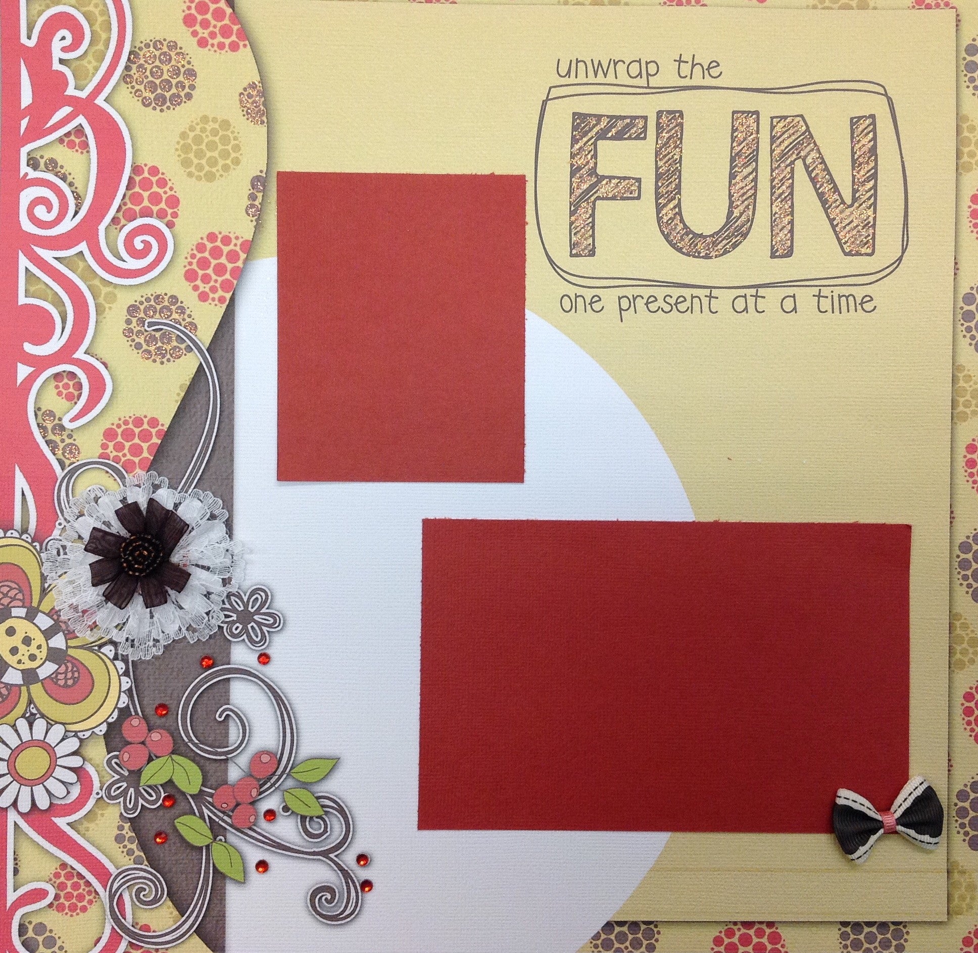 image_6cfc2d60-e01a-4258-acd2-54a2bd1339ad.jpeg Premade Scrapbook Page (1) 12"x12" UNWRAP THE FUN - Image 1