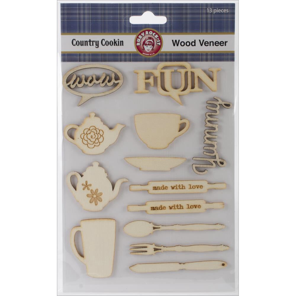 image_6d1f664b-0b58-4d15-a424-442a1ce59249.jpg Ruby Rock-It COUNTRY COOKIN Wood Veneer Shapes 13pc - Image 1