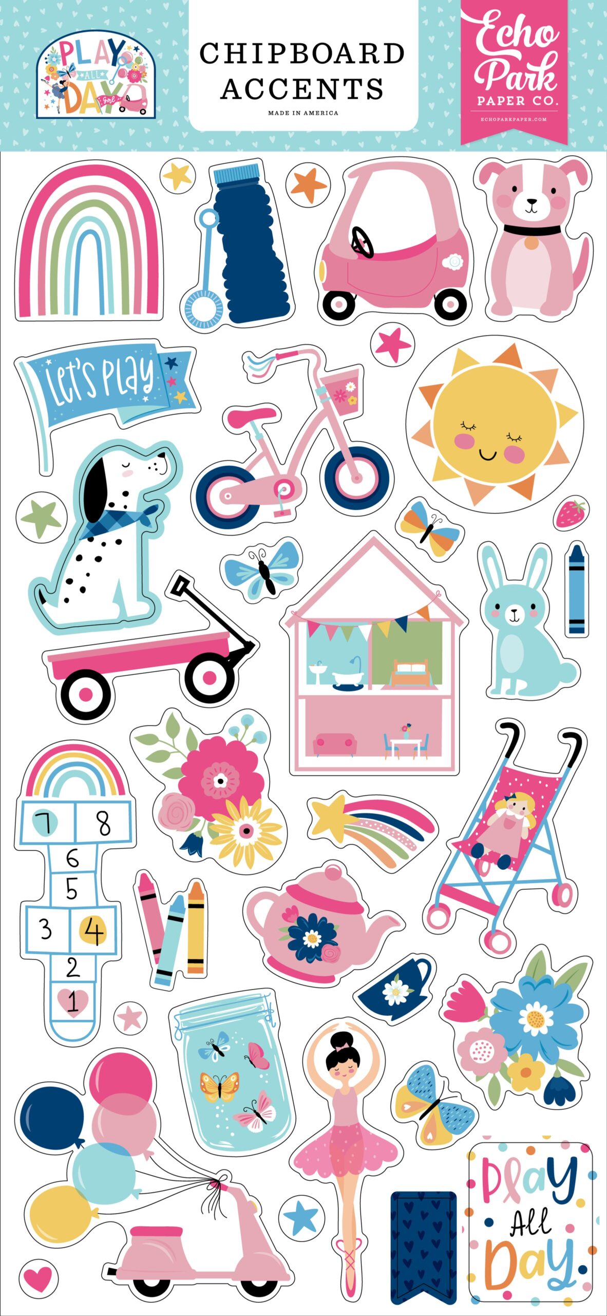 image_6da7e36c-6916-4278-9c0c-46b7461b60d1.jpg Echo Park PLAY ALL DAY GIRL Chipboard Accents Scrapbook Stickers - Image 1