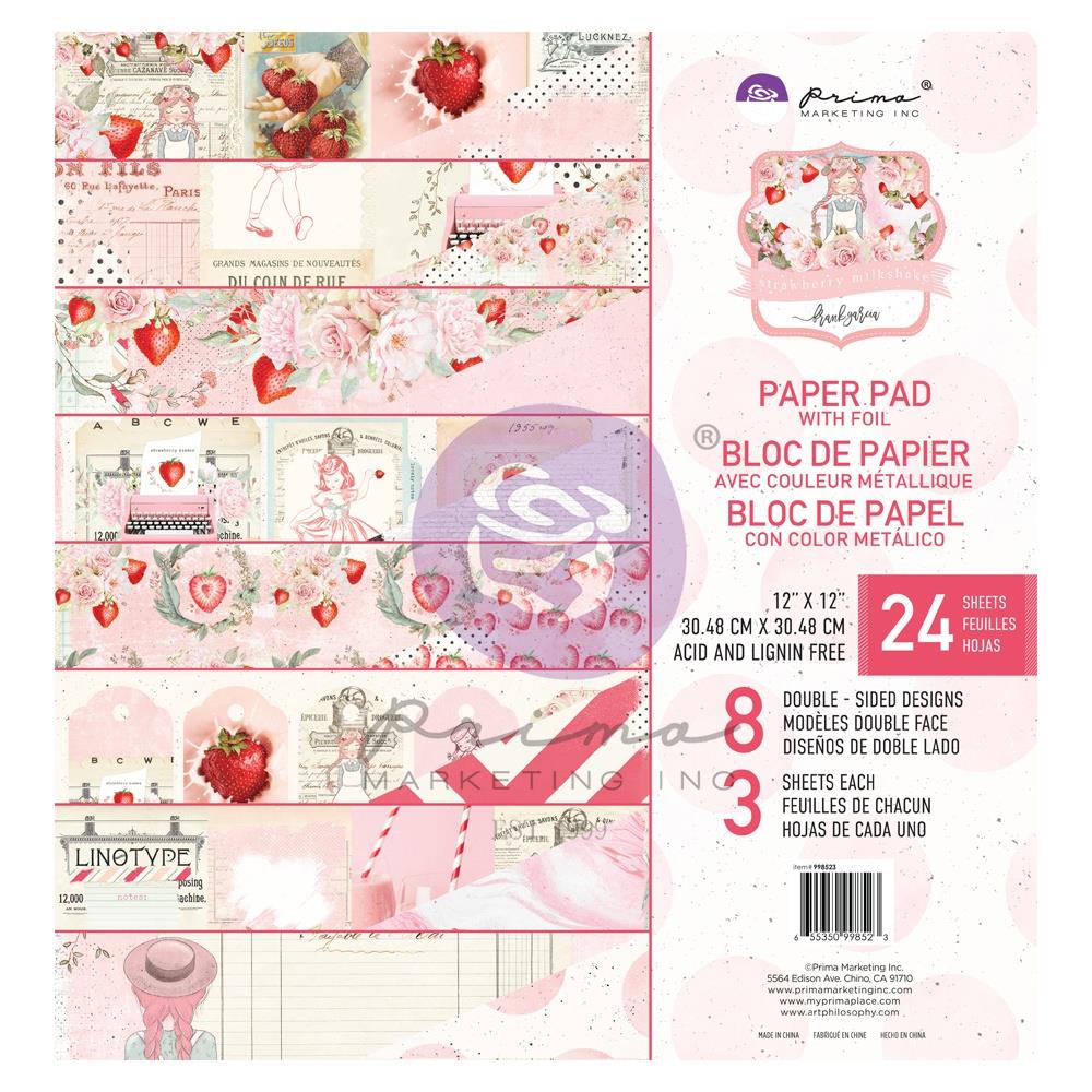 image_6efa2f63-4afc-4db8-b424-97a536933c38.jpg Prima STRAWBERRY MILKSHAKE 12"X12" PAPER PAD With Foil 24 sheets - Image 1