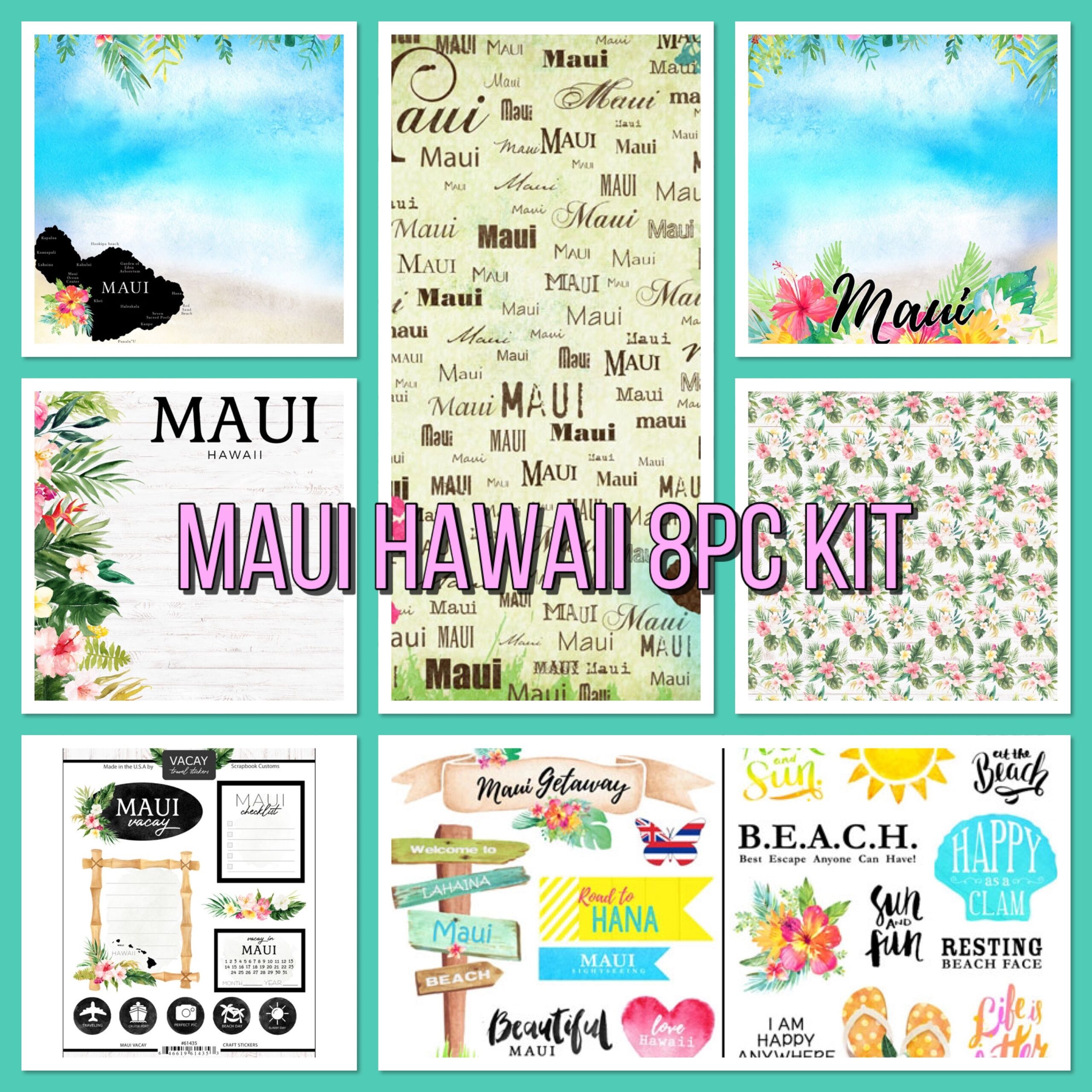 image_6f0cb366-ba9b-45c3-9258-ef350935d4f7.jpg Scrapbook Customs MAUI HAWAII KIT Papers and Stickers 8pc - Image 1