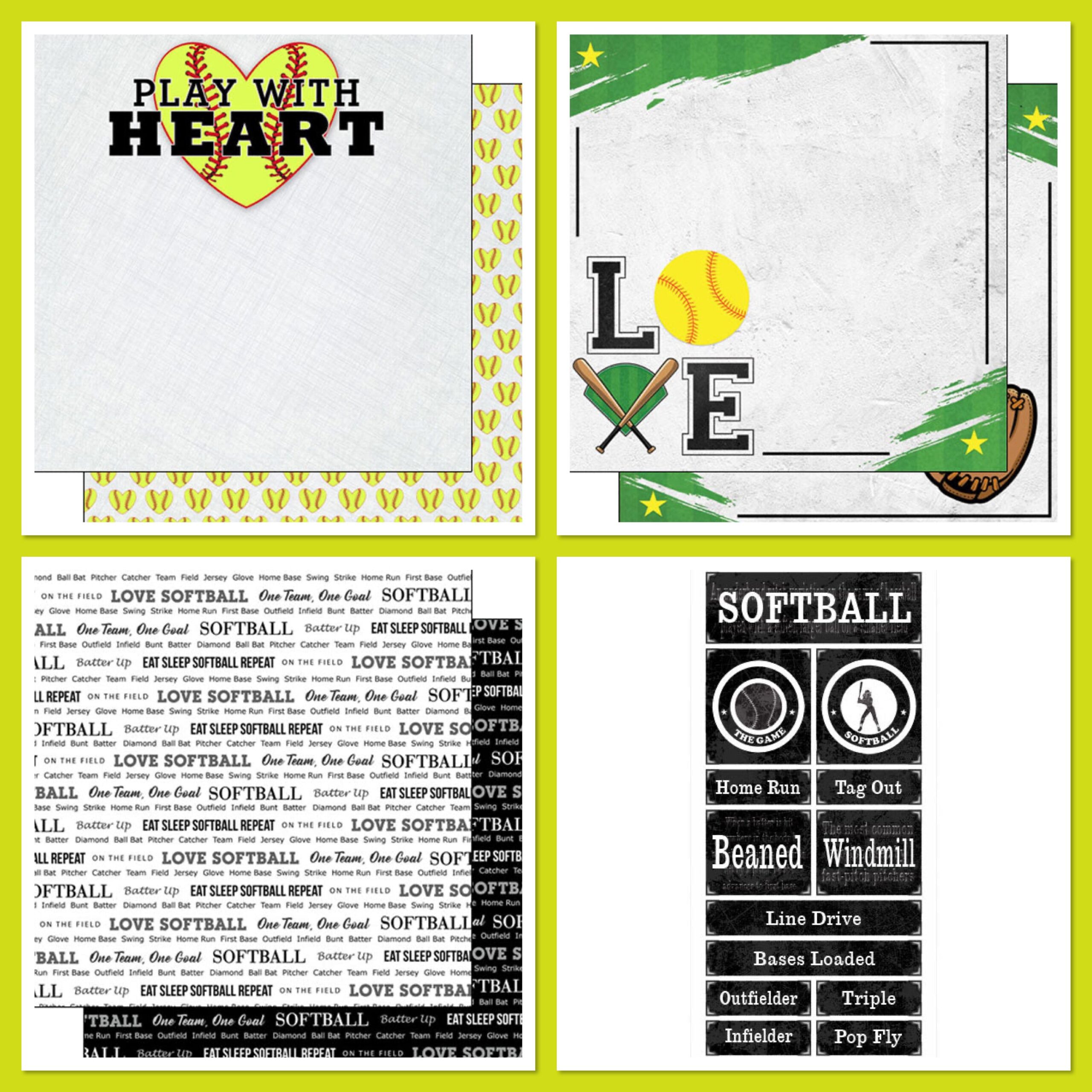 image_705a6605-8f3f-4258-ac38-b1a7f5dcb6fc.jpg SOFTBALL Heart Pride Love Scrapbook Kit 7pc - Image 1