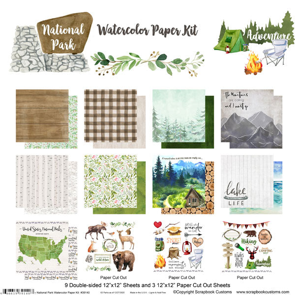 image_73b7f6bd-0f61-4723-a1a2-d50a9355a49c.jpg NATIONAL PARK WATERCOLOR KIT (12) 12"X12" Scrapbook Papers - Image 1