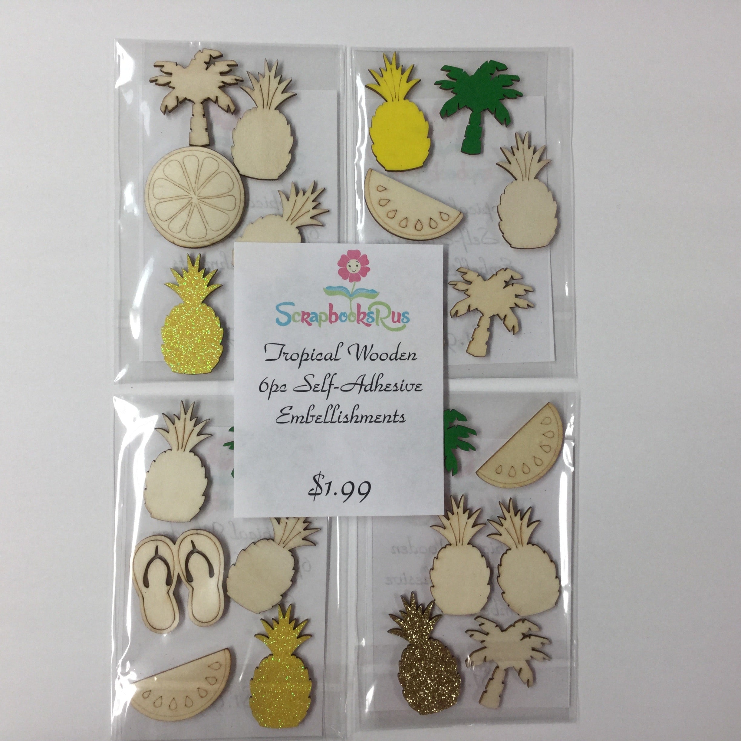 image_74dca91d-197a-4ed4-bf57-707692593a33.jpg Tropical Wooden 6pc Self-Adhesive Embellishments - Image 1