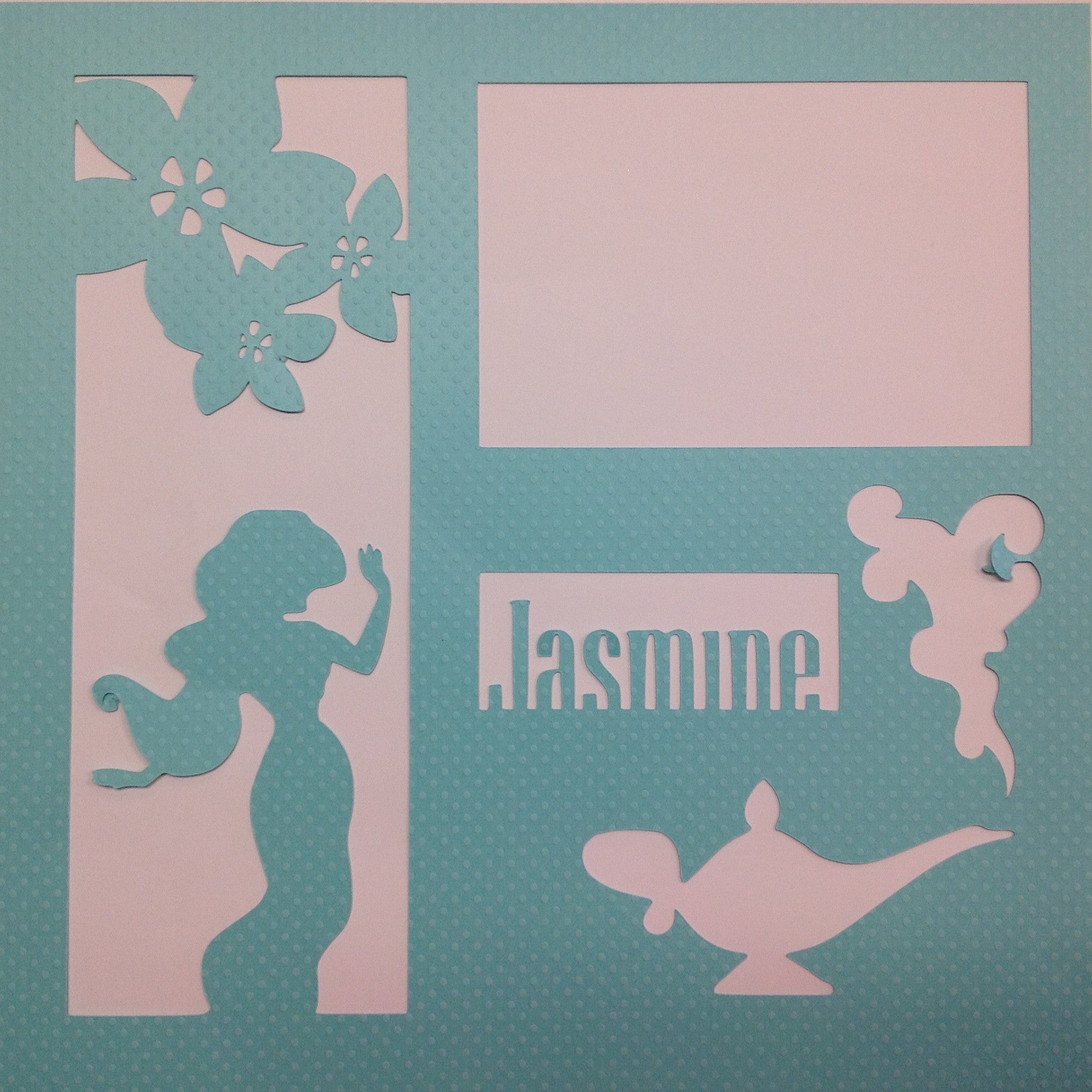 image_7ba84ac0-b2aa-4f7a-853f-705138ac8747.jpeg Page Frame Disney JASMINE AQUA DOT 12"x12" Scrapbook Overlays - Image 1