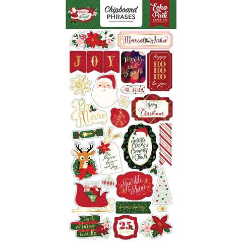 image_85a3f7bb-fc92-4c3e-a64a-c6786130c856.jpg Echo Park MERRY & BRIGHT CHIPBOARD Phrases Adhesive 6x12 Sticker - Image 1