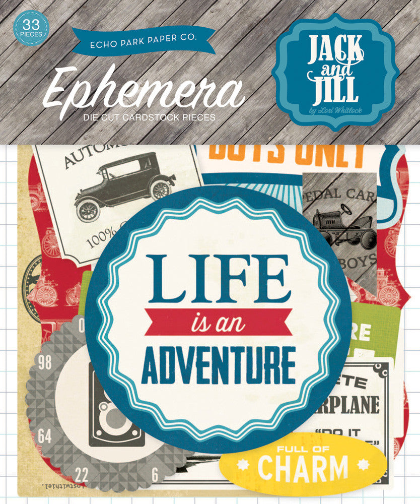 image_8bdbc61b-10eb-4a49-8cb5-5b3c6cf97d39.jpeg Echo Park Jack & Jill BOY EPHEMERA Die Cuts 33pc - Image 1