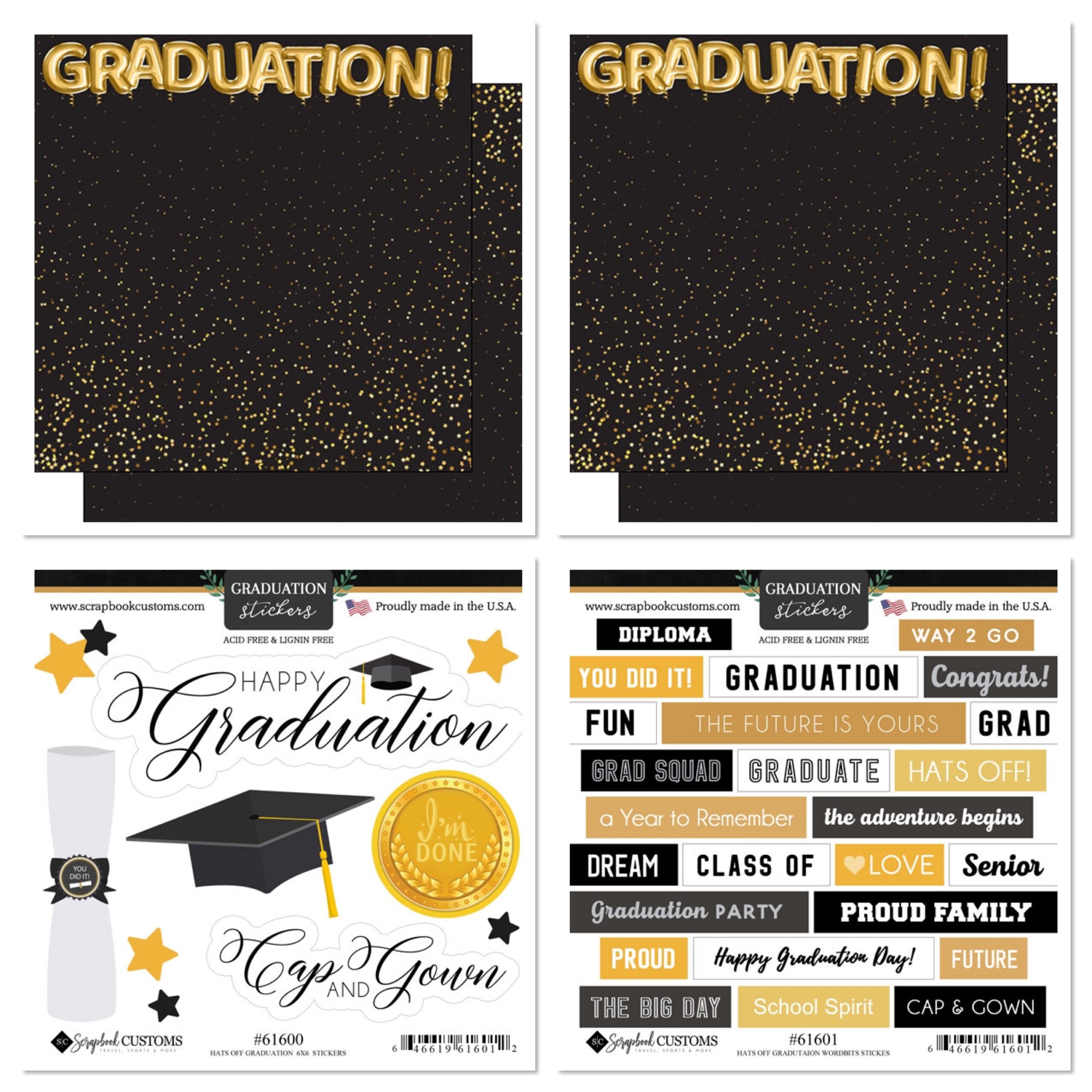 image_92784abf-fd6a-4c79-a7d1-d3b5fa3a8334.jpg HATS OFF GRADUATION 12X12 Scrapbook School Kit 37pc - Image 1