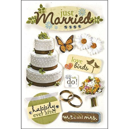 image_930ae829-3357-429d-a37e-ff9180793732.jpeg Paper House JUST MARRIED 3D Stickers 10pc - Image 1