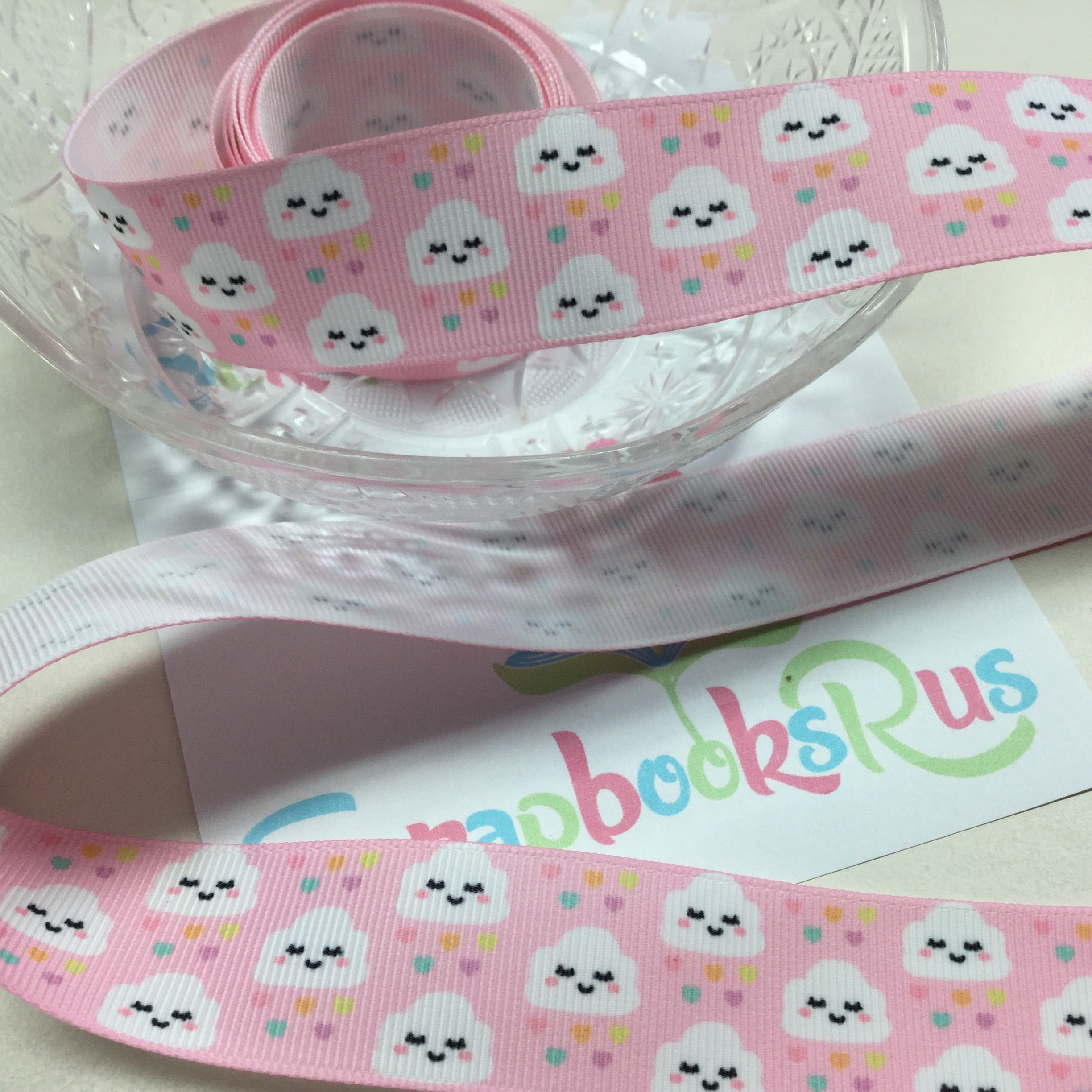 image_94580ec3-07d9-4319-b989-639453ba243d.jpg Cloud Cuties Pink Grosgrain Ribbon 1 yard - Image 1