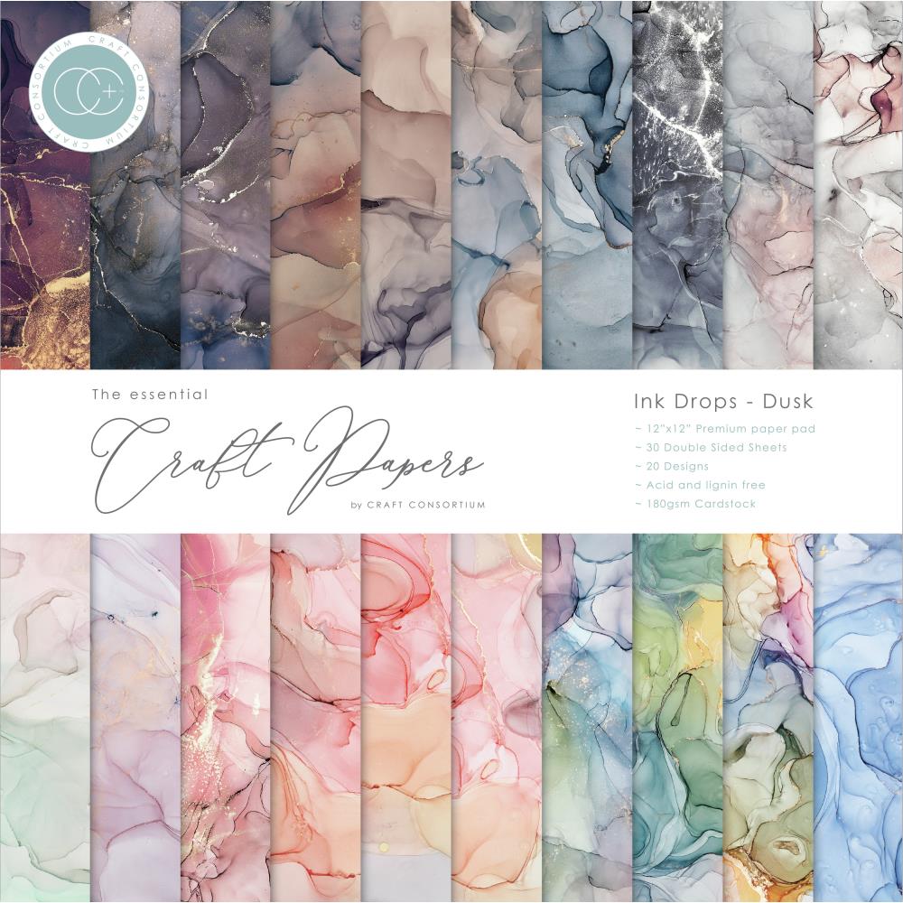 image_95a030df-30c1-4304-b9f7-0bade815c972.jpg Craft Consortium Ink Drops DUSK 12”X12” Premium Paper Pad - Image 1