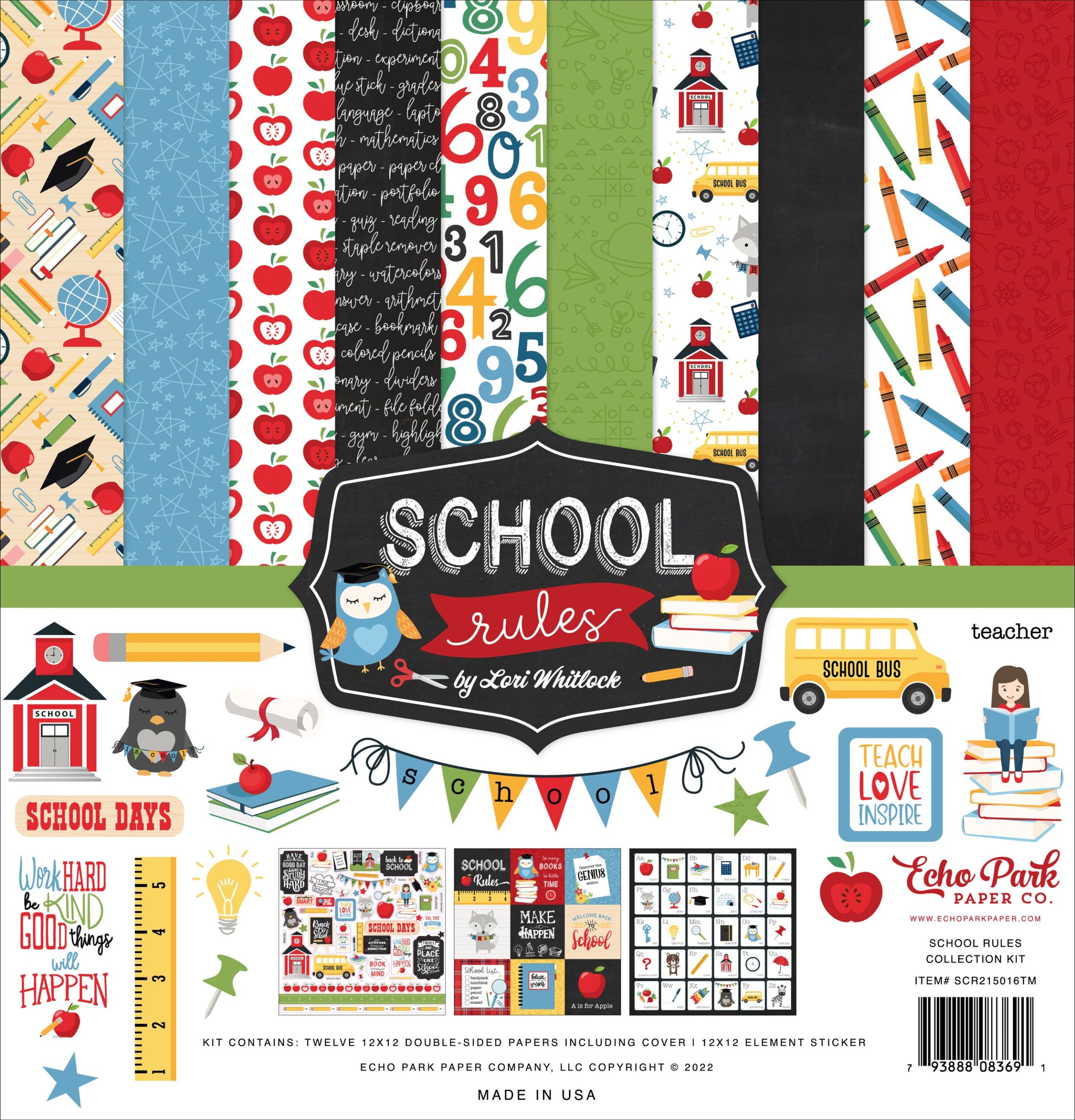 image_98d9813d-2ac5-4c94-95be-c051f8bf0ef8.jpg Echo Park SCHOOL RULES 12"X12" Scrapbook Collection Kit - Image 1