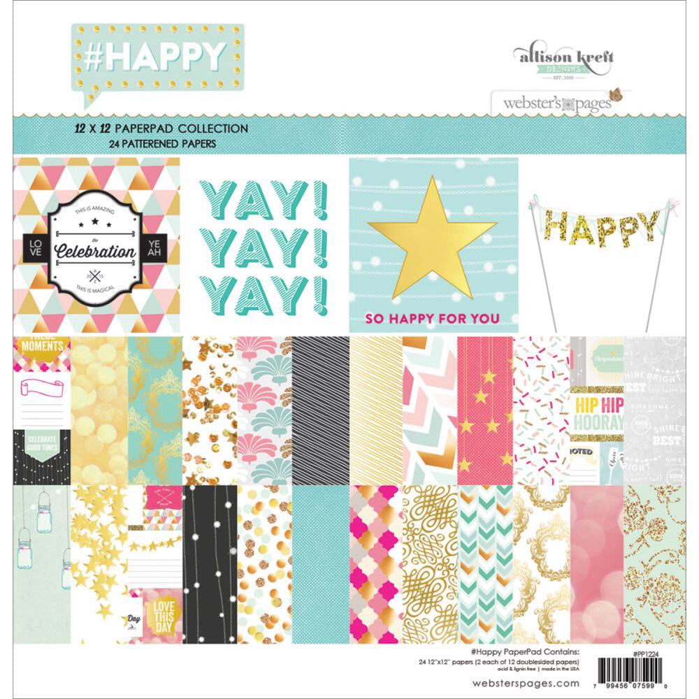 image_98ee2cd2-554f-484b-9708-38ce403e5791.jpg Webster's Pages Paper Pad #HAPPY 12"X12" 24 Pkg - Image 1