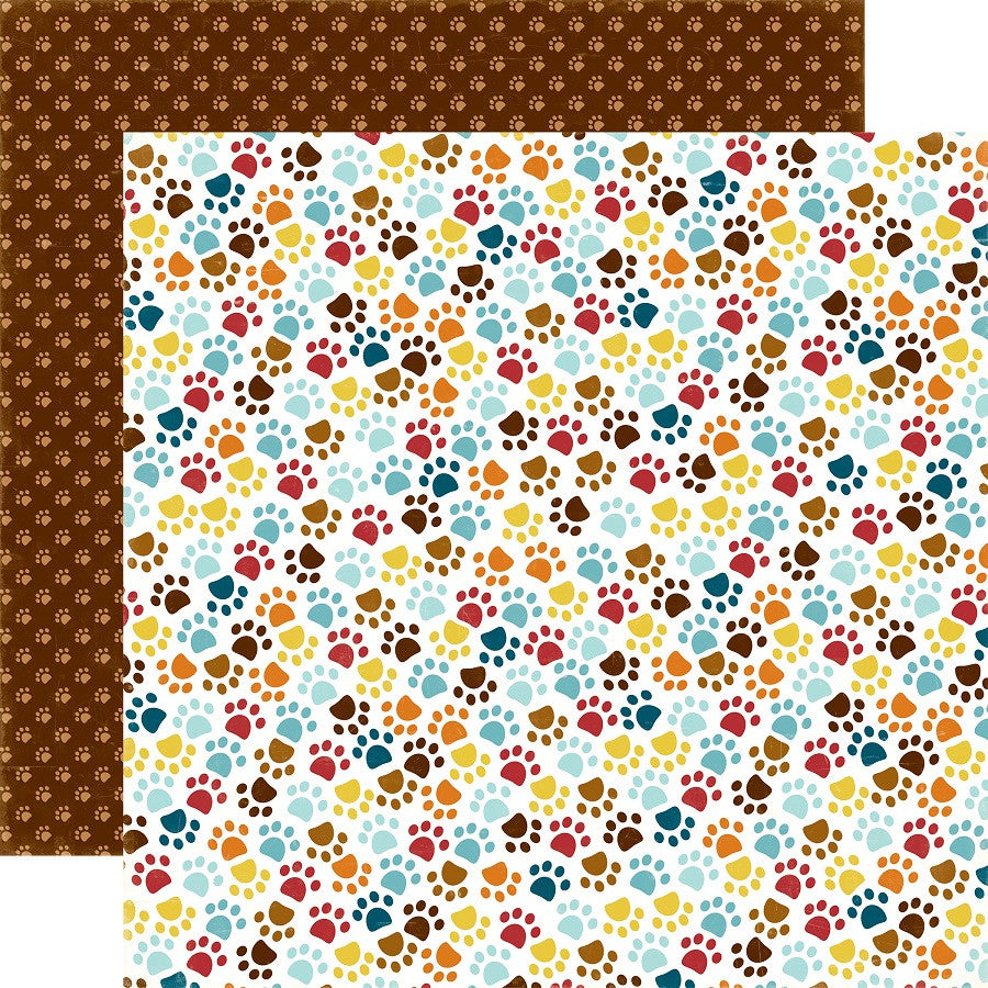 image_9ee43eca-81f9-4cc3-a78e-a6c287b1c086.jpeg Echo Park Bark PAW PRINTS 12"X12" Cardstock Paper - Image 1