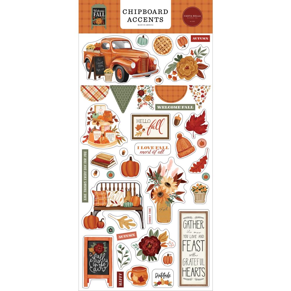 image_a443d391-f119-409d-b638-f4432a76f099.jpg Carta Bella WELCOME FALL Adhesive Chipboard Accents 42pc - Image 1