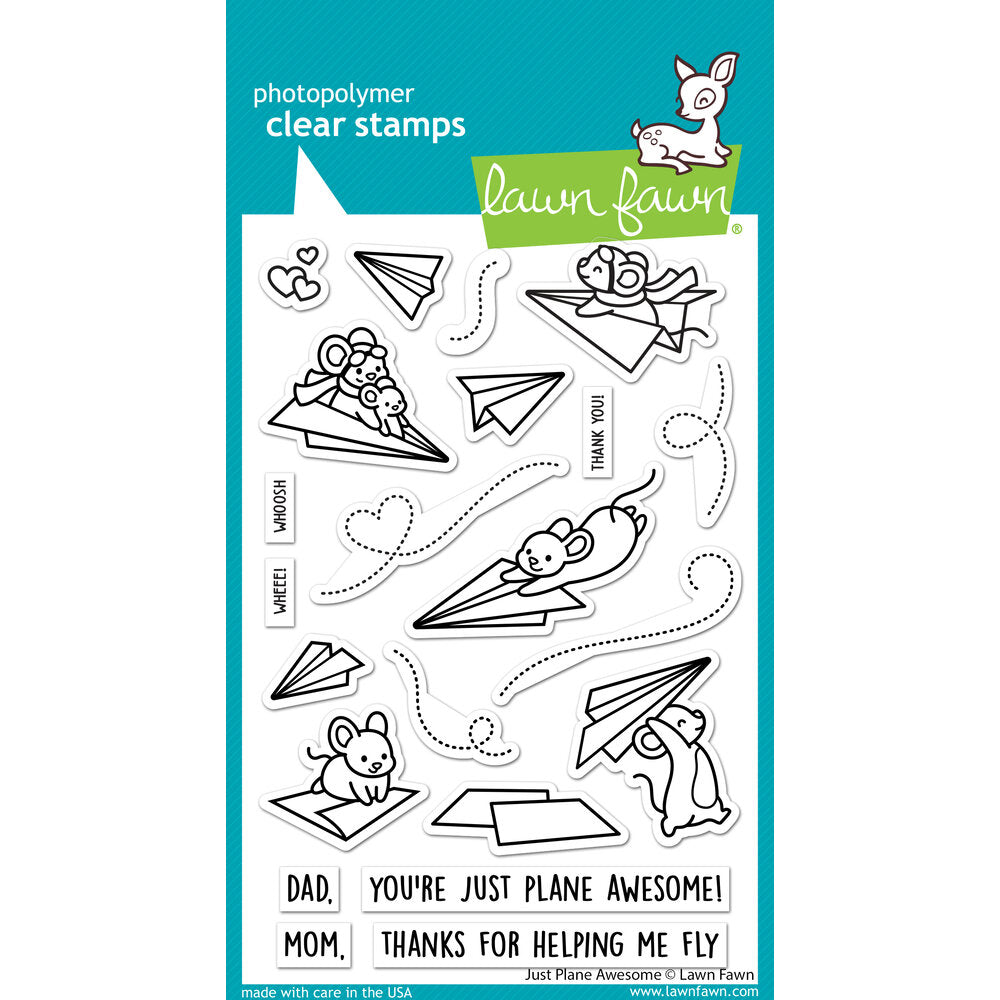 image_a5246b69-4491-4fa0-b590-145d7a44e756.jpg Lawn Fawn JUST PLANE AWESOME Clear Stamps 4”x6” 22pc - Image 1