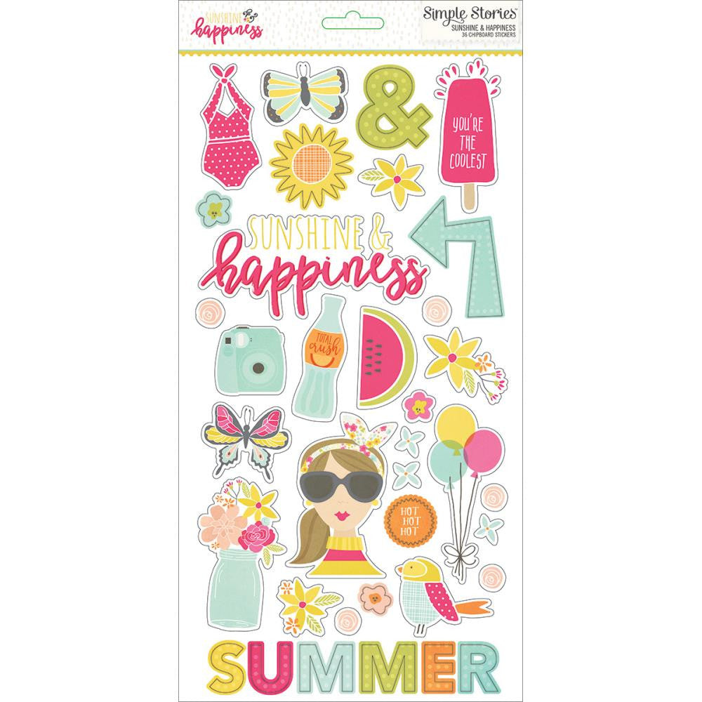 image_b1f42567-13ad-4946-ac5b-ad2bb5b76813.jpeg Simple Stories SUNSHINE & HAPPINESS Chipboard Stickers - Image 1