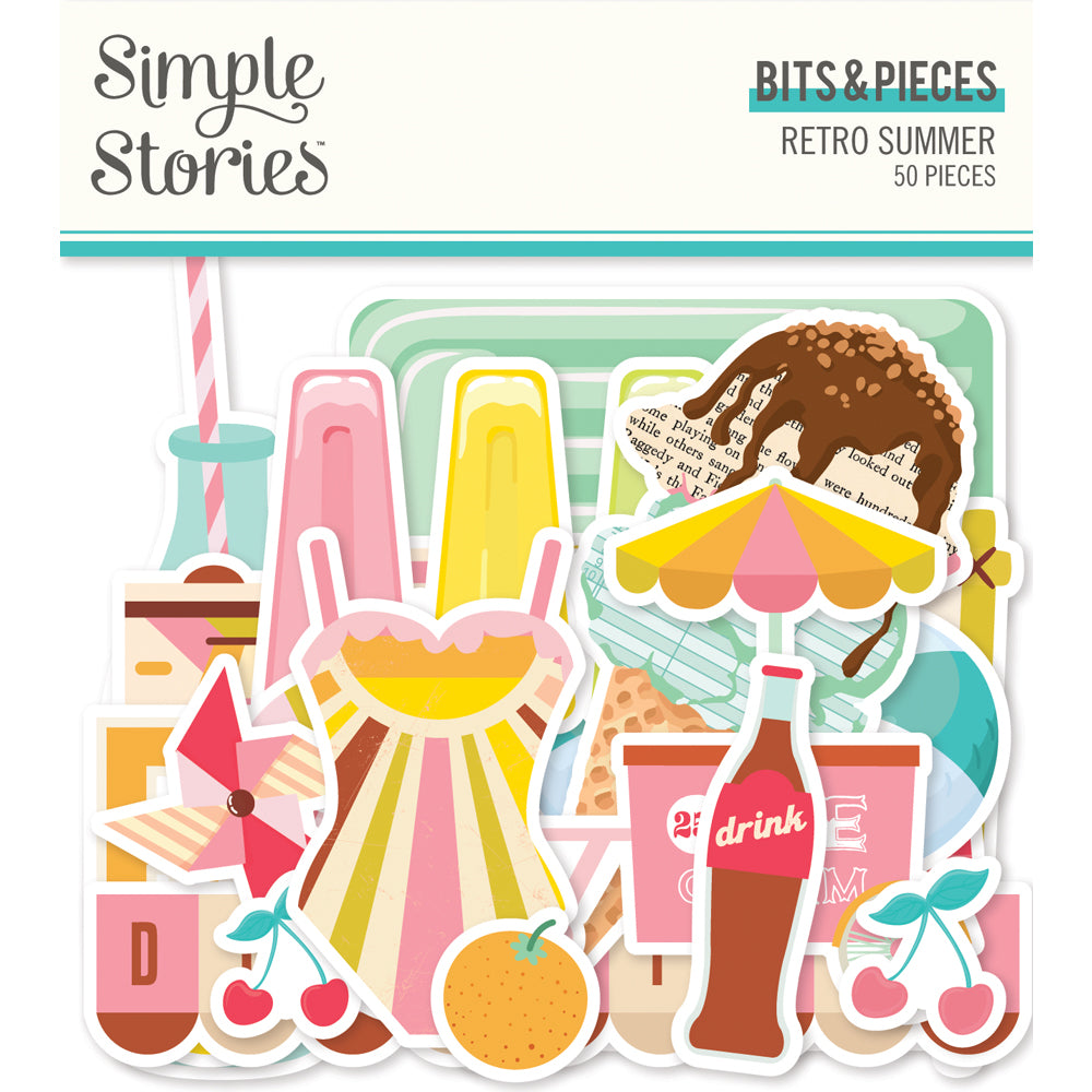 image_b28ab83e-572e-46b6-99dc-0ffe770d0326.jpg Simple Stories RETRO SUMMER BITS & PIECES DieCuts 50pc - Image 1