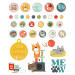 Simple Stories Pet Shoppe CAT  Decorative BRADS & CHIPBOARD Pieces 27pc