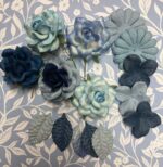 Sweet Roses Flowers Leaves BLUES 15pc - Image 2