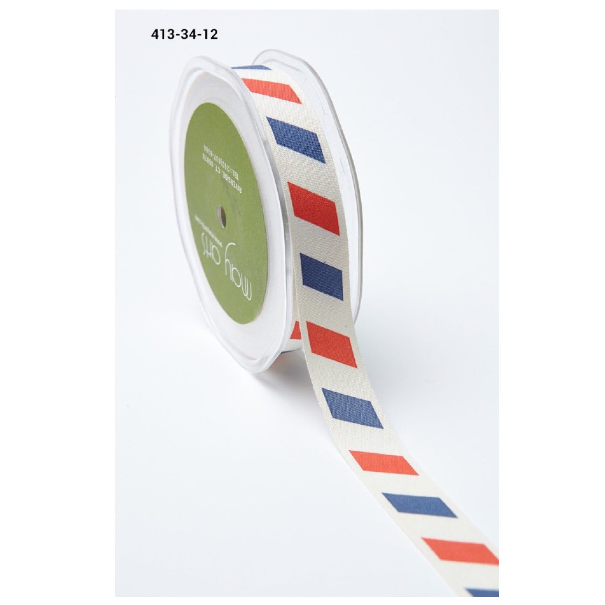 image_c68650e3-e29e-4098-9bb7-4511762c59f5.jpeg May Arts 3/4" Ivory Canvas Red & Blue Stripes Ribbon 1 yard - Image 1