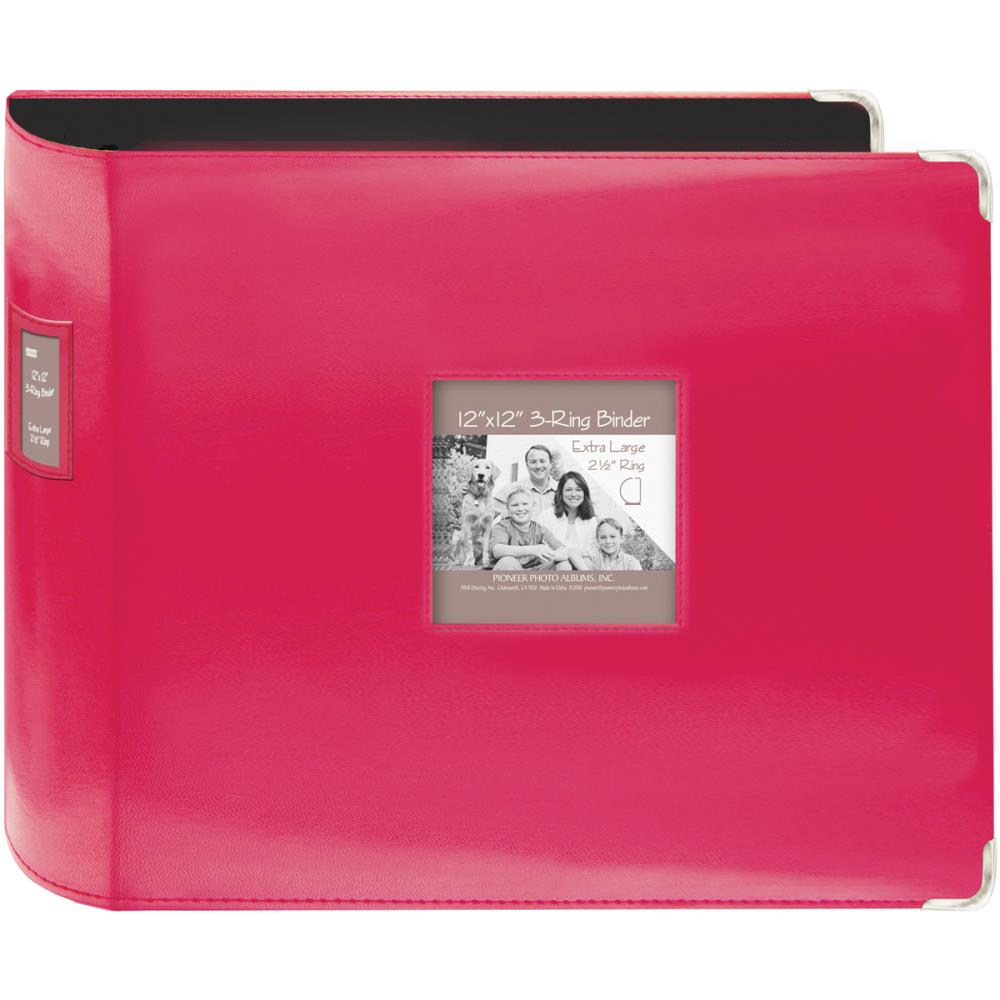 image_c98a4a42-c86f-47a8-be5b-cf7487083b9a.jpg Pioneer Sewn Frame Leatherette BRIGHT PINK 3-Ring 12"X12" Memory Scrapbook Album - Image 1