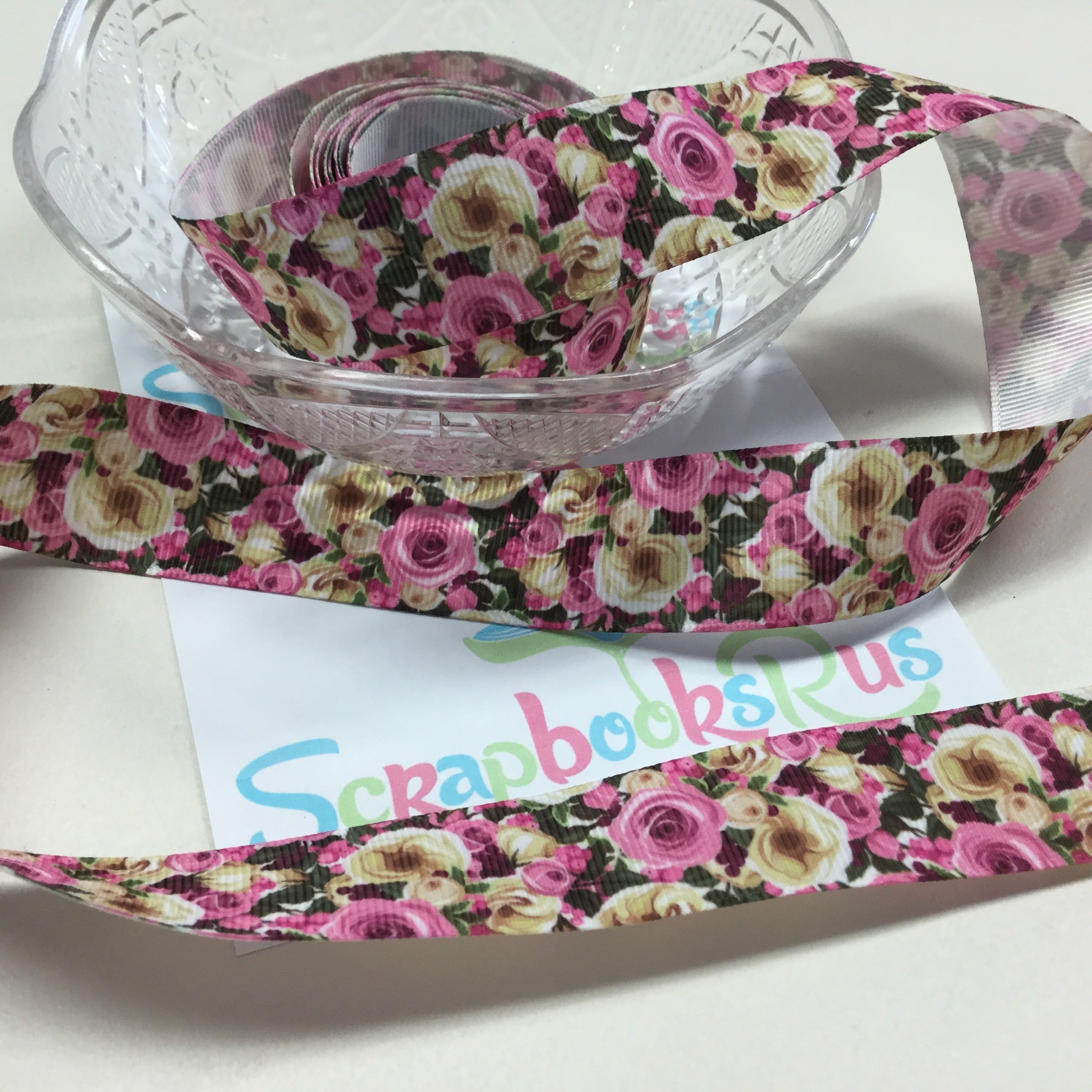 image_cb1d097e-1b7d-4318-b713-b908426cdb2a.jpg Lila Rose Floral Grosgrain Ribbon 1 yard - Image 1