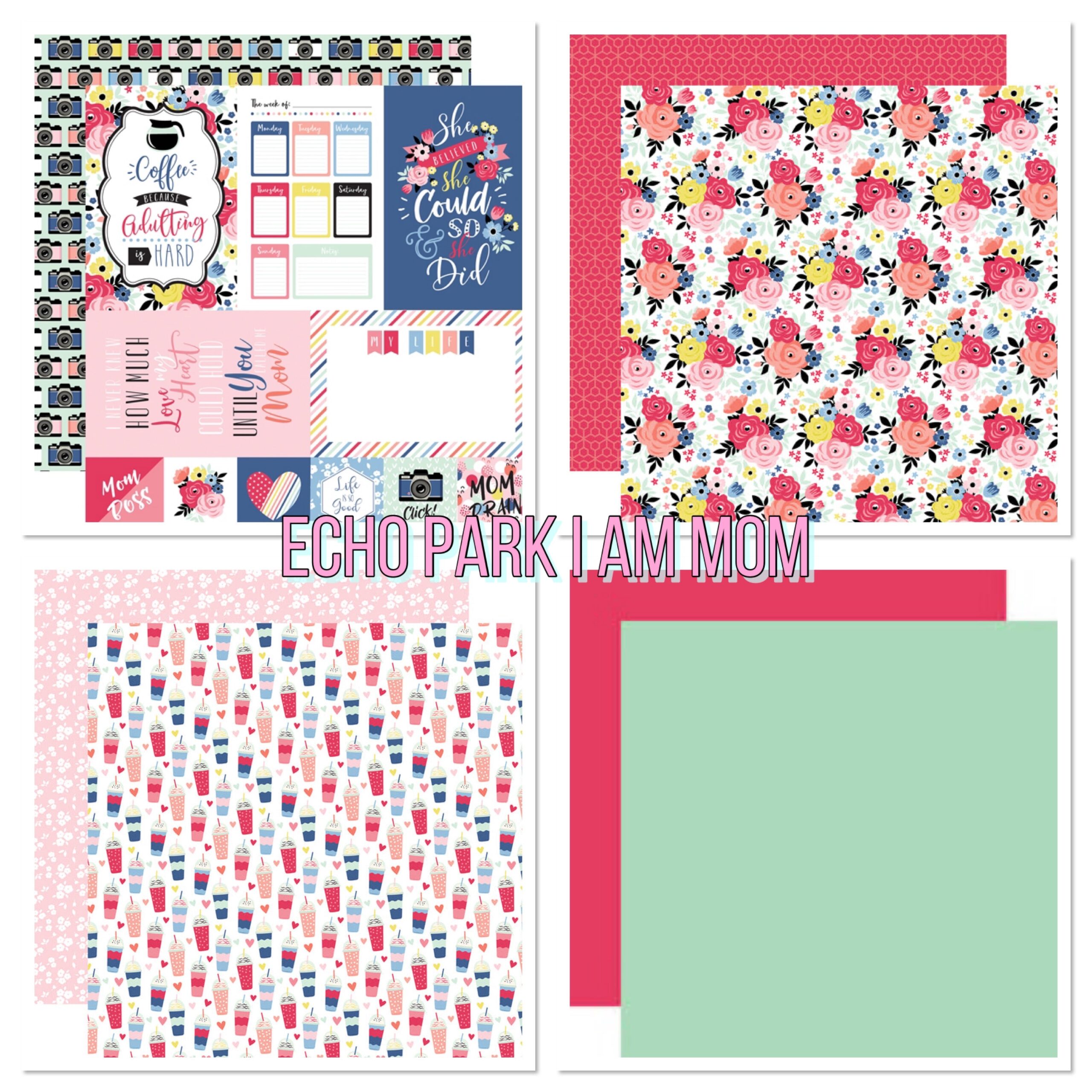 image_cfc3d7bc-b0e9-4f99-9d8f-b1abbb247ddd.jpg Echo Park I AM MOM 12x12 Scrapbook Paper Kit 8pc - Image 1