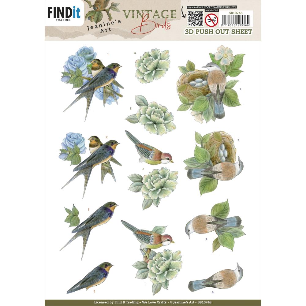 image_d1ce806d-9d5b-4e19-950a-d44139c1d82e.jpg Jeanine’s Art VINTAGE BIRDS 3D Push Out Sheet 15pc - Image 1