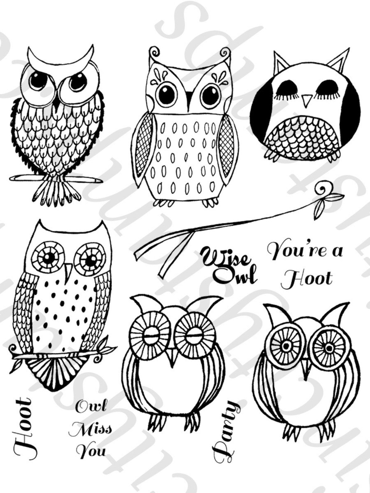 image_d3ee07d1-712b-4ba0-b42e-5666bb026447.jpg SinCity Stamps HOOT OWL Cling Rubber 12pc Stamps - Image 1