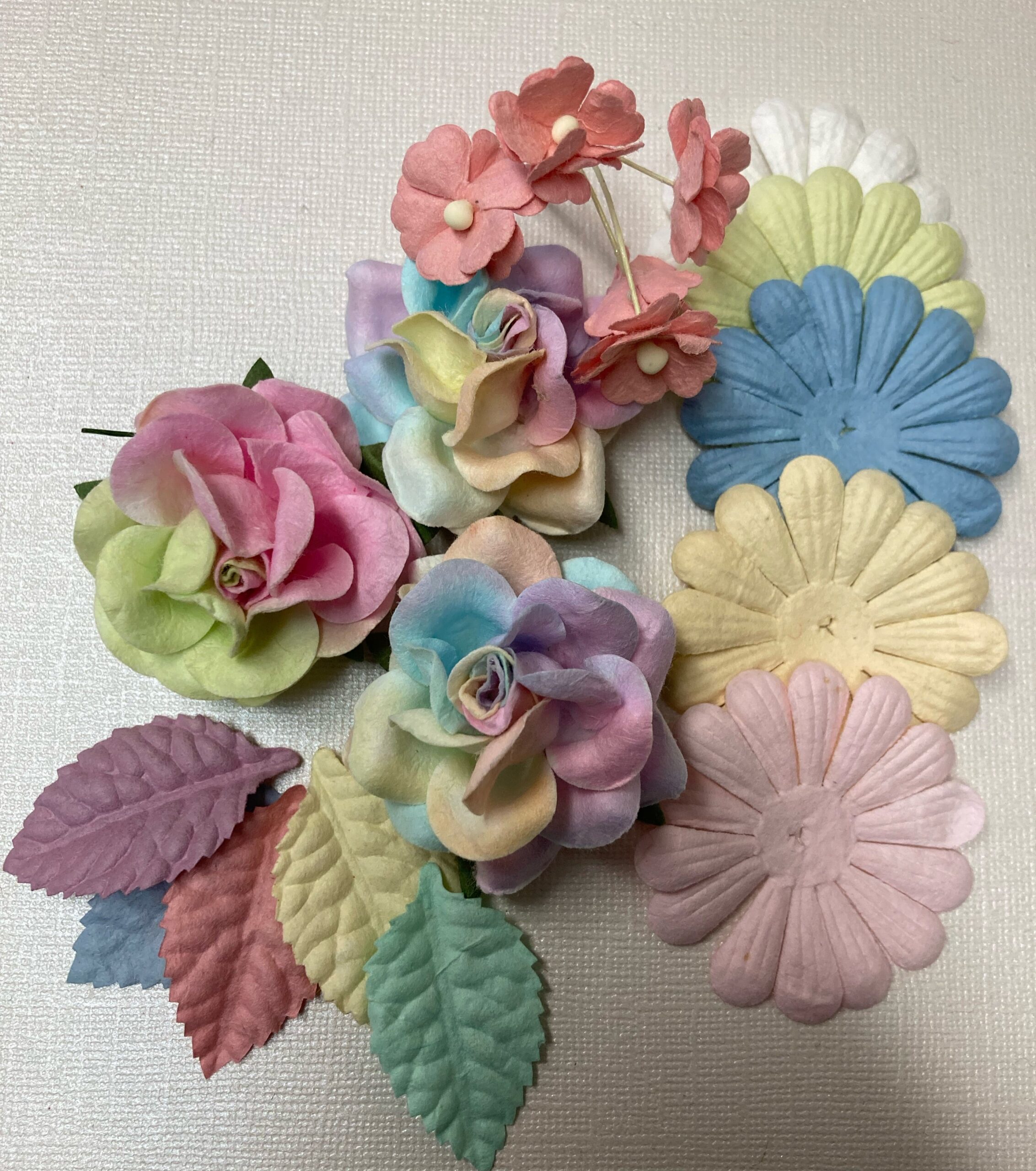image_d9fc1685-0e16-43e2-90ab-fb49f9997a4c.jpg Sweet Roses PASTEL RAINBOW Daisies Cherry Blossoms Leaves 18pc - Image 1