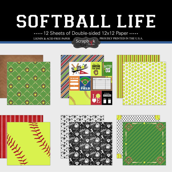 image_dbf525d5-3206-439b-8ce4-37cc8bec575d.jpg Scrapbook Customs SOFTBALL LIFE Paper Set 12"X12" Paper 12 Sheets - Image 1