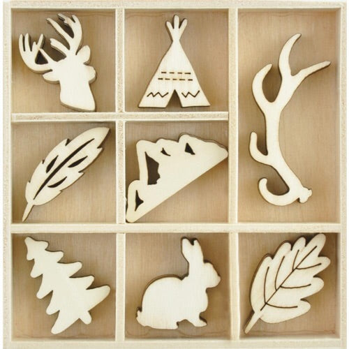 image_e095ed69-ceab-4543-861f-4c960648e5e4.jpg Kaisercraft WOODLANDS Wooden Flourishes Pack 55pc - Image 1