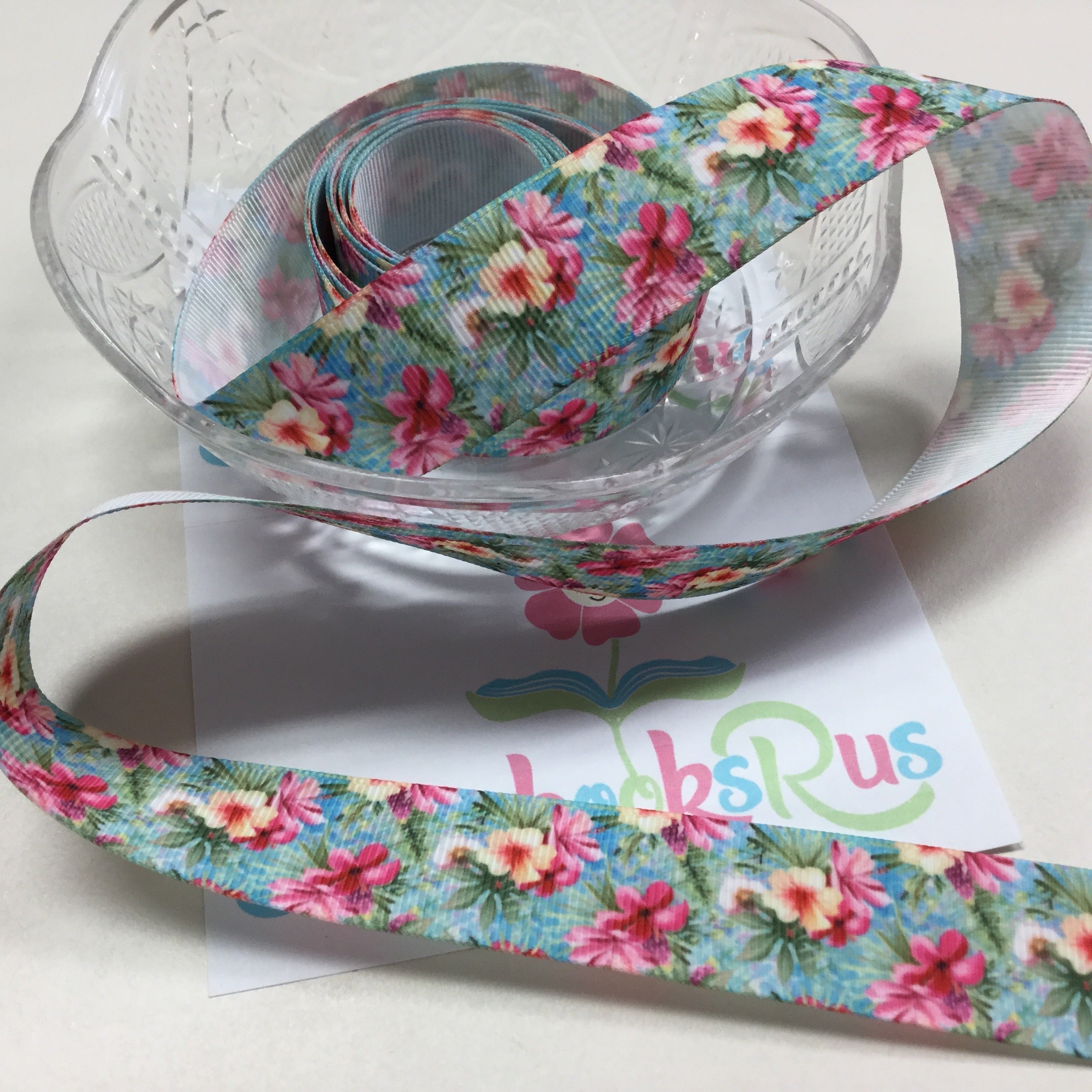 image_e63992cb-7753-4118-a6af-34f2ad25141e.jpg Sasha Tropical Floral Grosgrain Ribbon 1 yard - Image 1