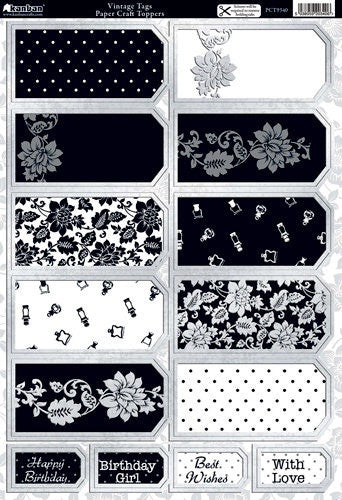 image_e89e1b94-b6af-4cff-a2b0-3751568c95fc.jpg Kanban VINTAGE TAGS Paper Craft Foil DieCut Card Topper 14pc - Image 1