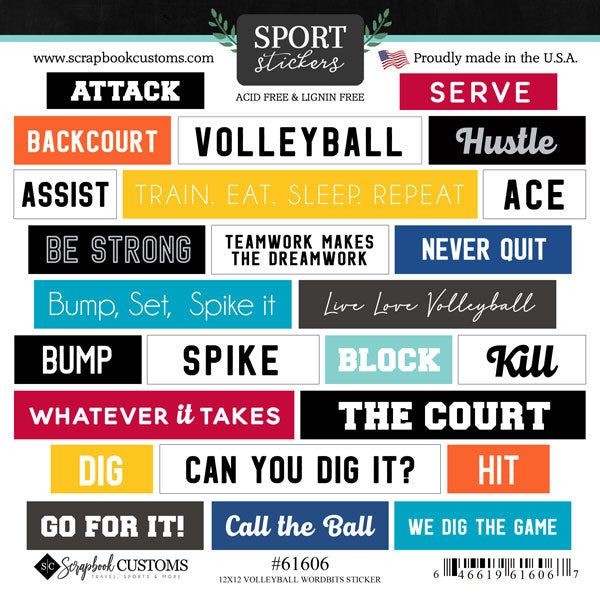 image_ea626db9-18da-4f63-bb92-2dac6ca3a4ac.jpg Scrapbook Customs 6X6 VOLLEYBALL WORDBITS STICKER 25pc - Image 1