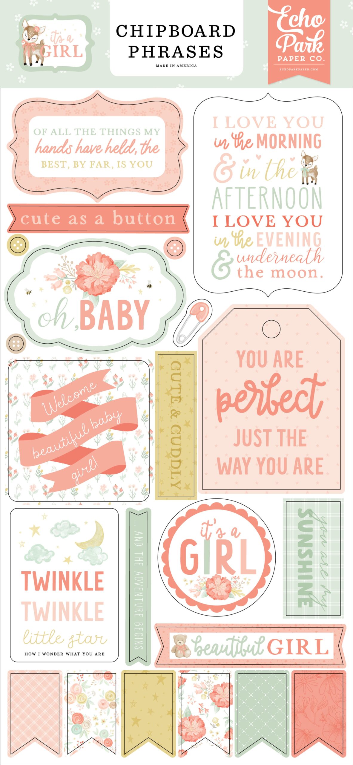 image_ead780eb-d999-4128-92e4-a7592a189c95.jpg Echo Park IT’S A GIRL Chipboard Phrases 22pc - Image 1