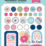 Echo Park PLAY ALL DAY GIRL ADHESIVE BRADS 32pc