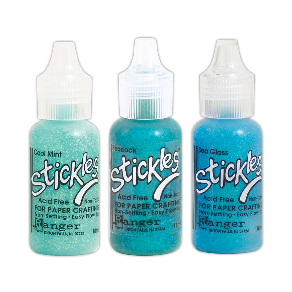 image_f047cf3a-ad21-405e-bf11-579933326a30.jpg Ranger STICKLES GREENS BLUES PURPLES .5oz Glitter Glue - Image 1